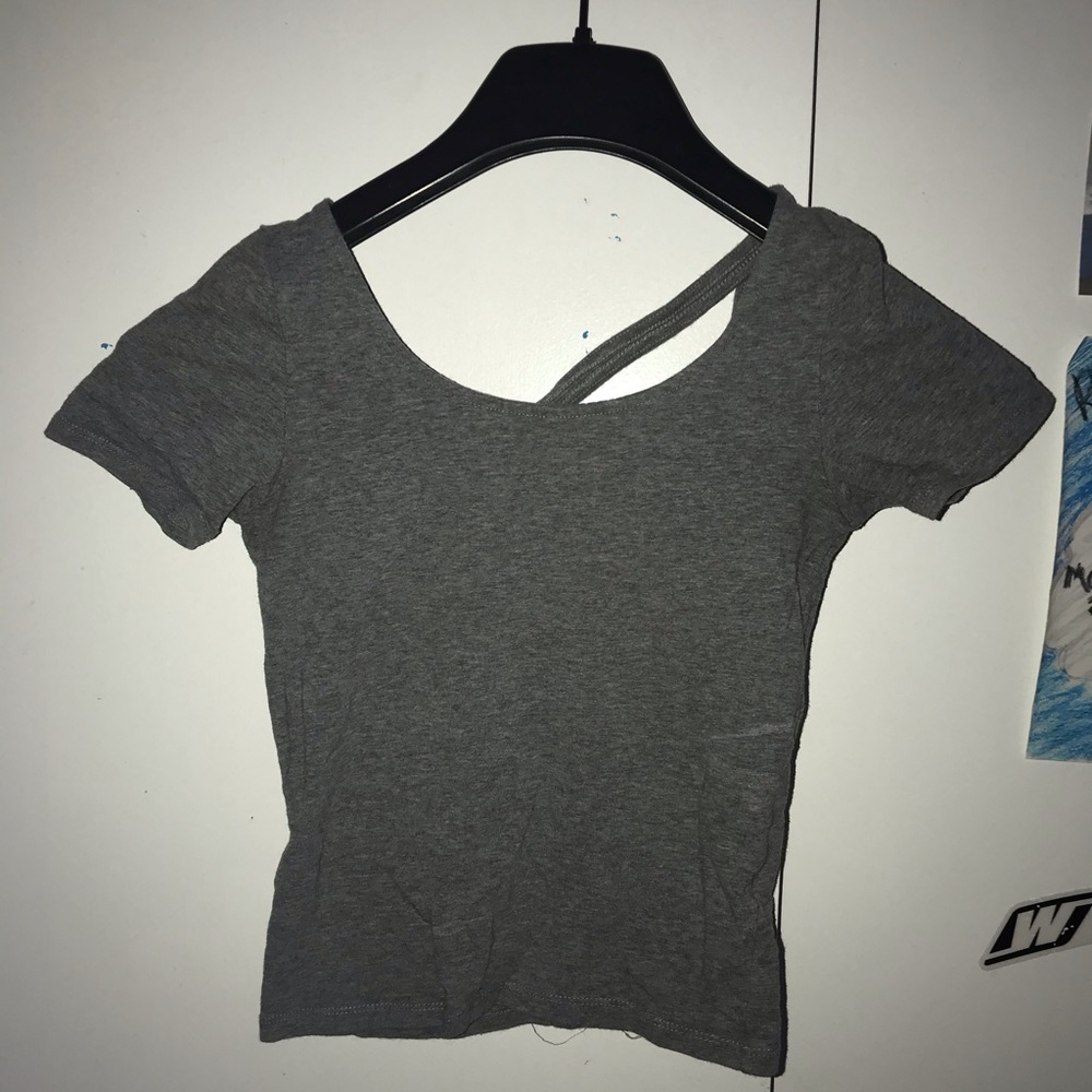 Gray Croptop with crisscross detail on the back